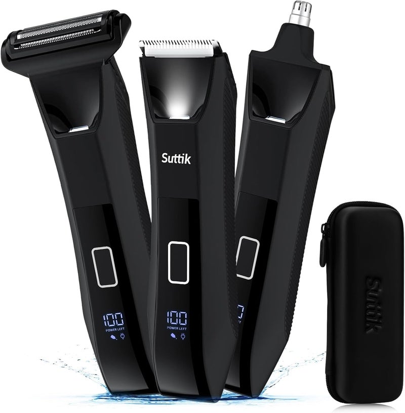 Suttik Manscape Body and Ball Trimmer for Men, 3-in-1 Pubic Groin & Nose Hair Trimmer, Ball Shaver & Body Groomer, Wet/Dry Electric Razors for Smooth Shaving, IPX7 Waterproof with Travel Case - Image 1